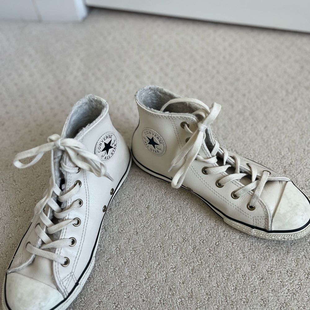 Converse Kids Leather Faux fur High-Top Sneakers - White